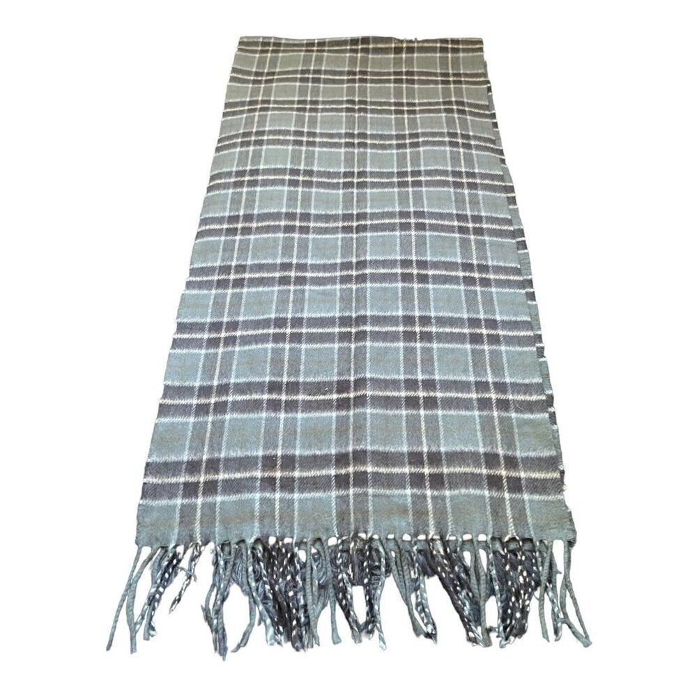 Cashluxe Soft Fringed Large Acrylic Blue Plaid Scarf 14x66 Wrap Shawl Poncho